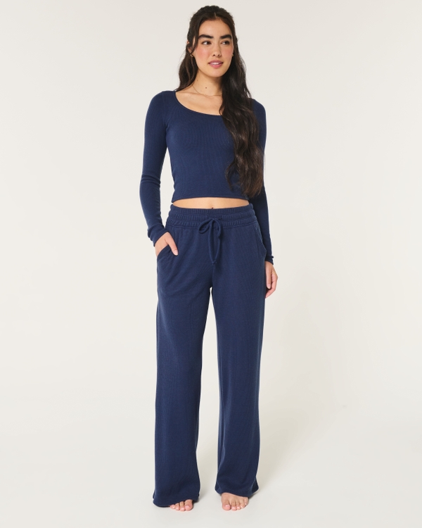 Gilly Hicks Waffle Wide-Leg Pants, Navy