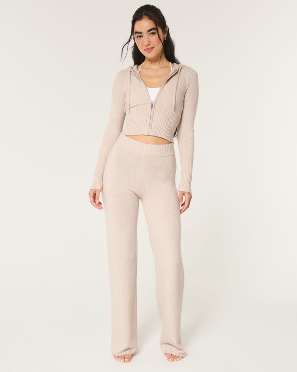 Gilly Hicks Sweater-Knit Straight Pants, Light Heather Oatmeal