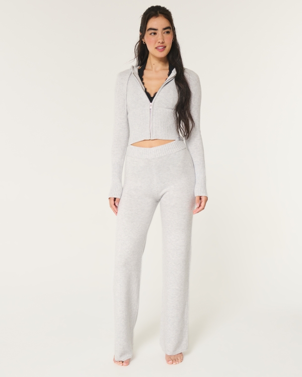 Gilly Hicks Sweater-Knit Straight Pants, Light Heather Grey