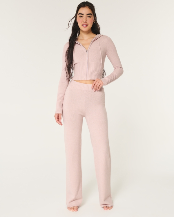 Gilly Hicks Sweater-Knit Straight Pants, Pale Rose