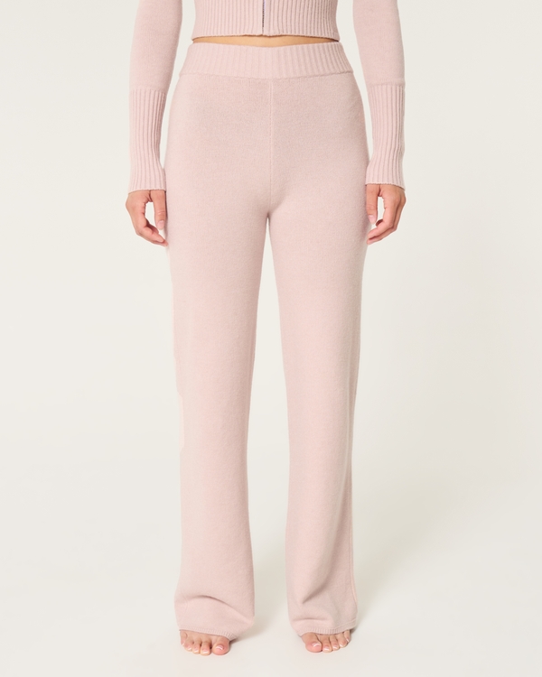Gilly Hicks Sweater-Knit Straight Pants, Pale Rose view 2
