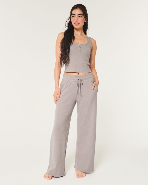 Gilly Hicks Waffle Wide-Leg Pants, Light Mocha