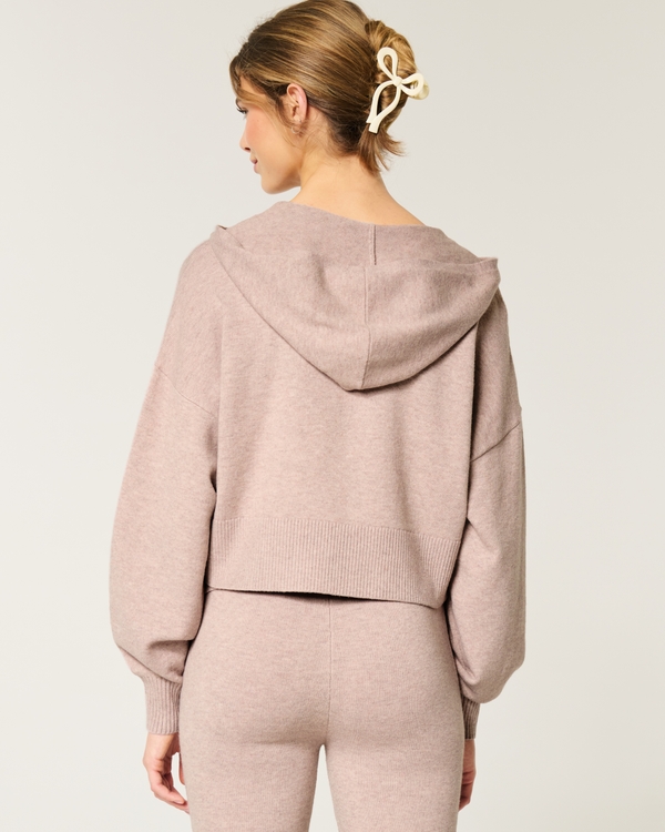 Gilly Hicks Sweater-Knit Zip-Up Hoodie, Light Heather Mocha view 2