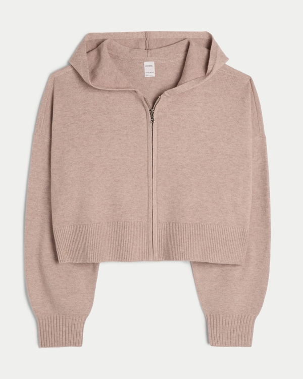 Gilly Hicks Sweater-Knit Zip-Up Hoodie, Light Brown