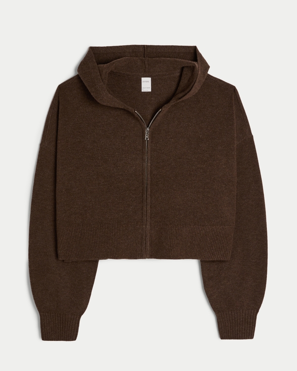 Gilly Hicks Sweater-Knit Zip-Up Hoodie, Heather Espresso