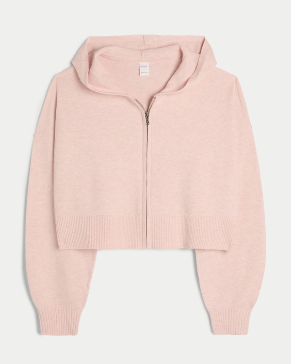 Gilly Hicks Sweater-Knit Zip-Up Hoodie, Light Pink Heather