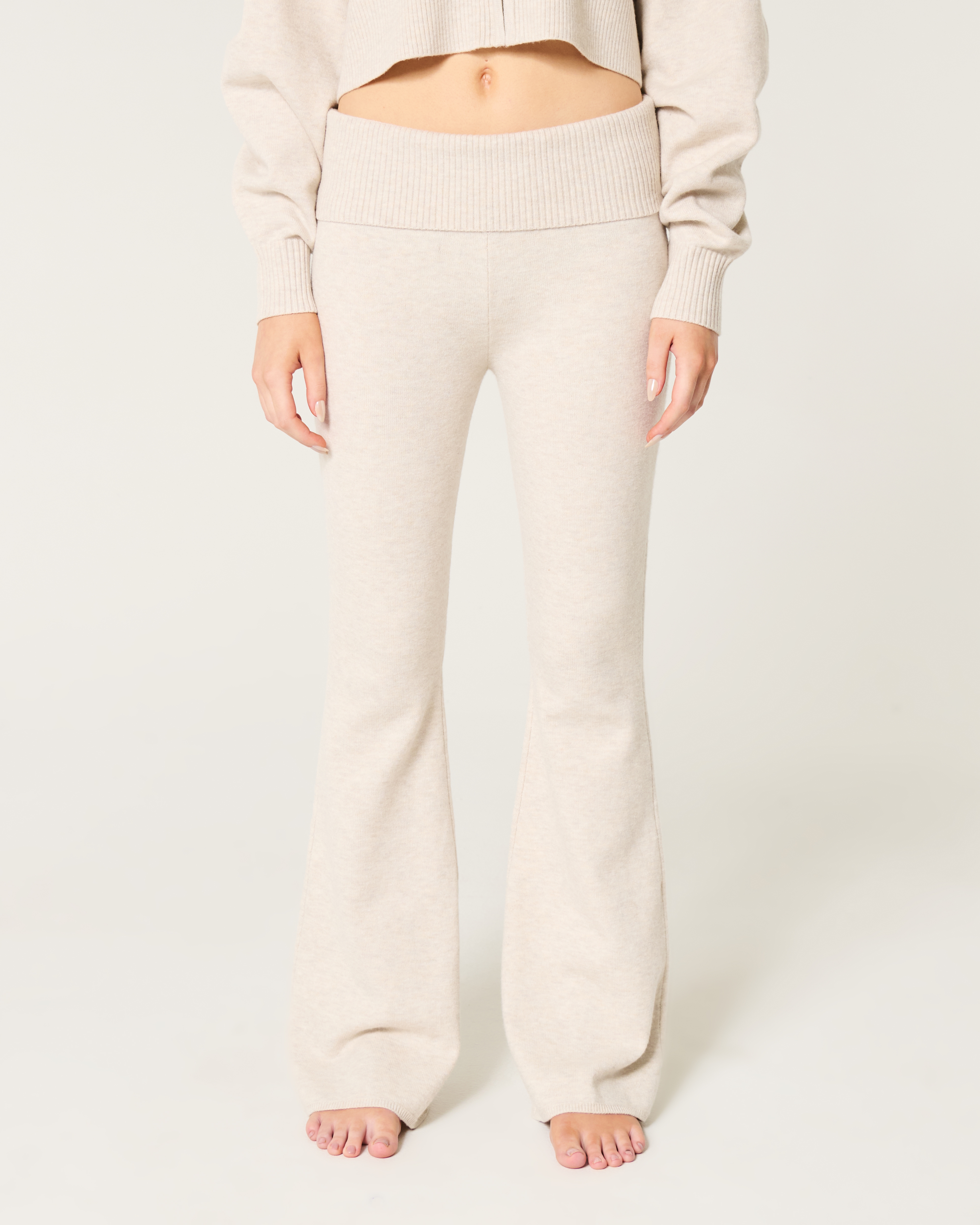 Gilly Hicks Sweater-Knit Foldover Waist Flare Pants