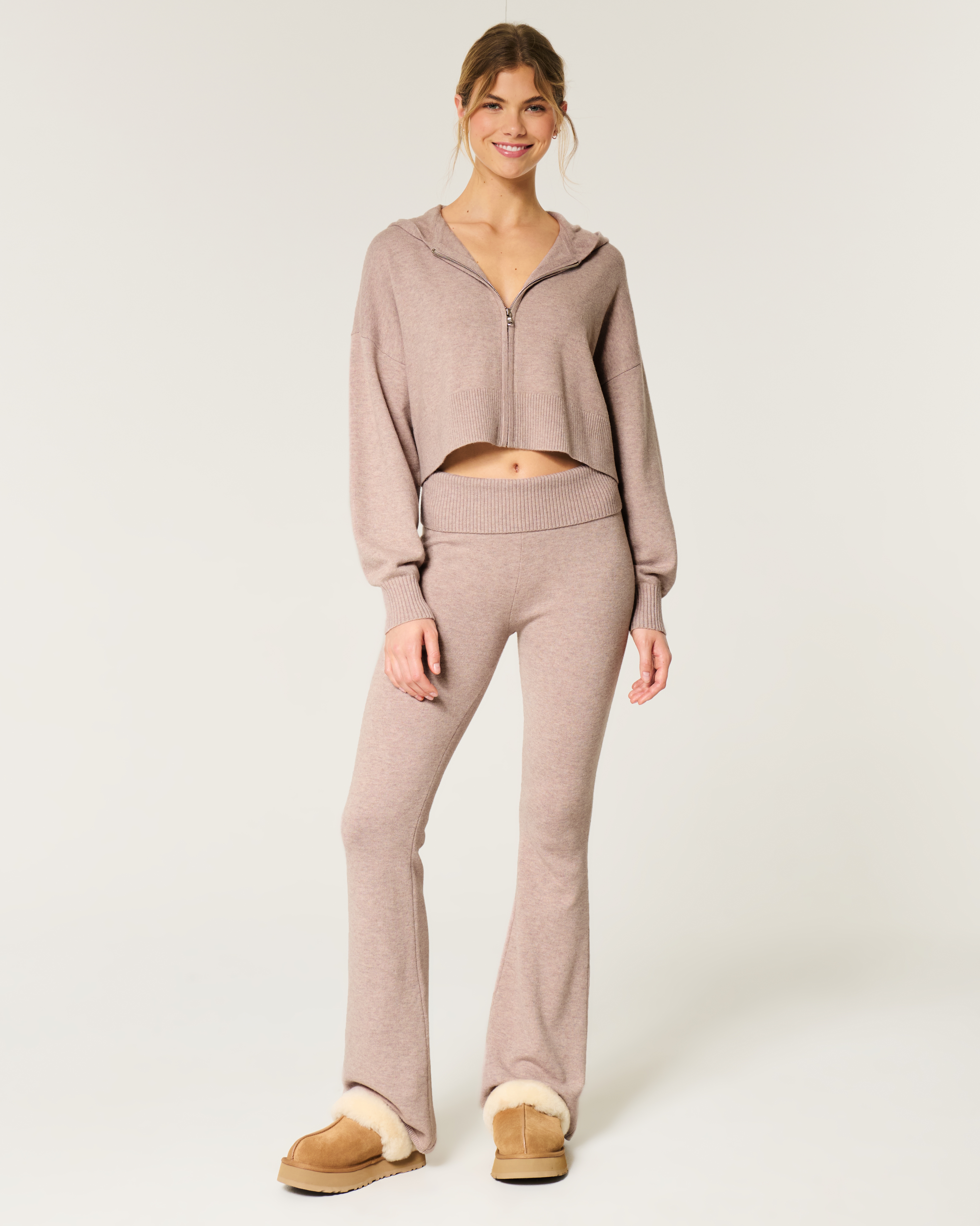 Gilly Hicks Sweater-Knit Foldover Waist Flare Pants