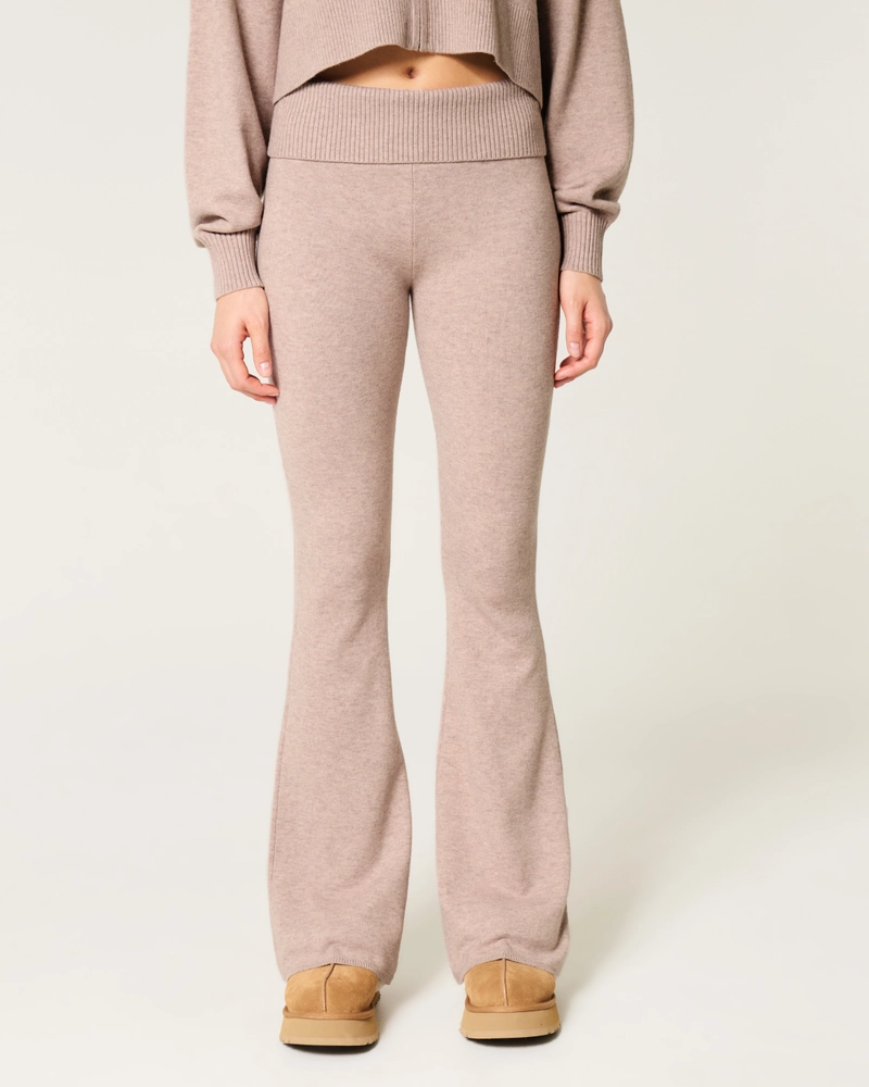 Gilly Hicks Sweater-Knit Foldover Waist Flare Pants