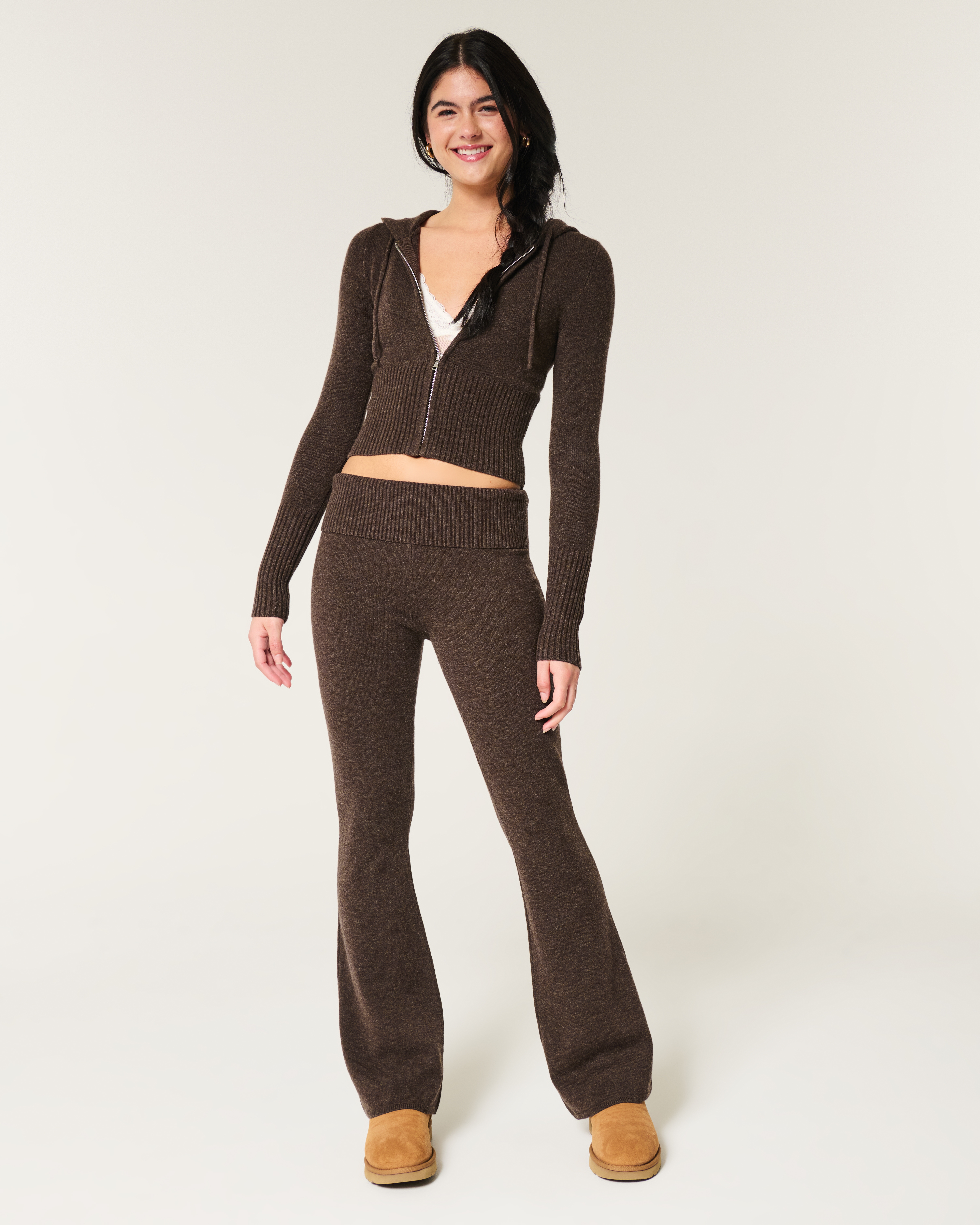 Gilly Hicks Sweater-Knit Foldover Waist Flare Pants