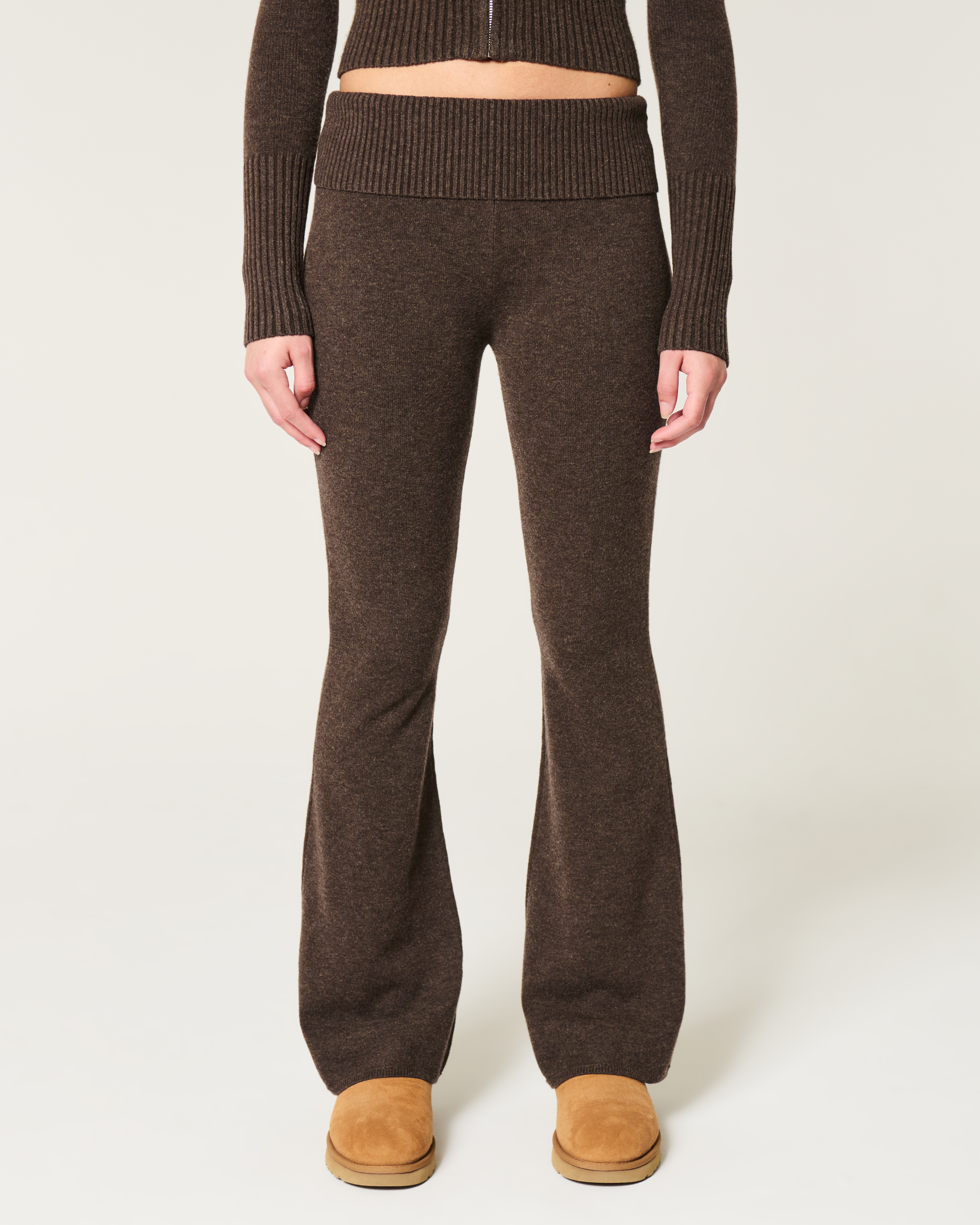 Gilly Hicks Sweater-Knit Foldover Waist Flare Pants