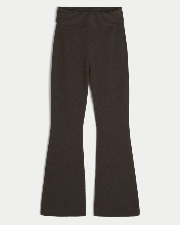 Gilly Hicks Sweater-Knit Foldover Waist Flare Pants, Heather Espresso