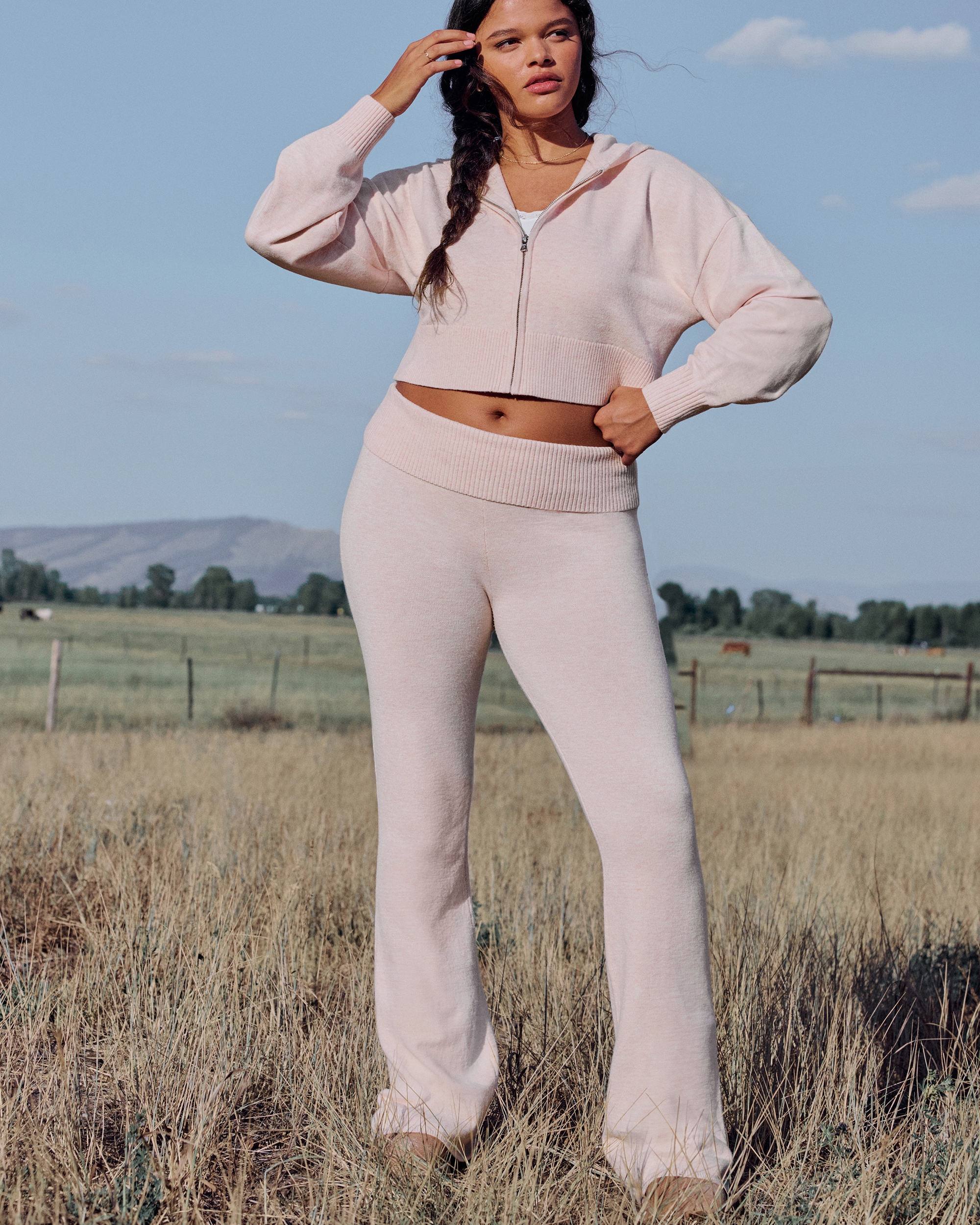 Gilly Hicks Sweater-Knit Foldover Waist Flare Pants