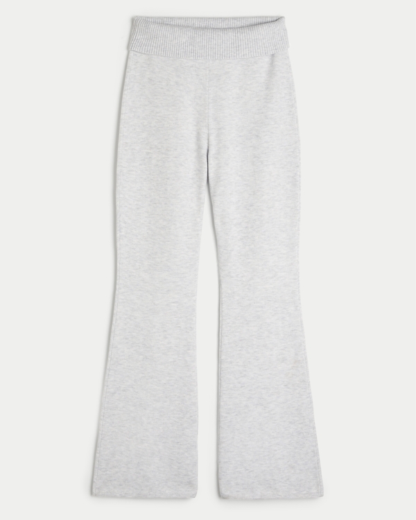 Gilly Hicks Sweater-Knit Foldover Waist Flare Pants, Light Grey Heather