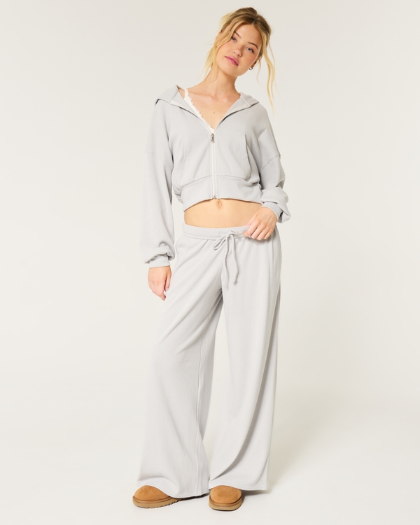 Gilly Hicks Cozy Waffle Zip-Up Hoodie, Light Grey view 2