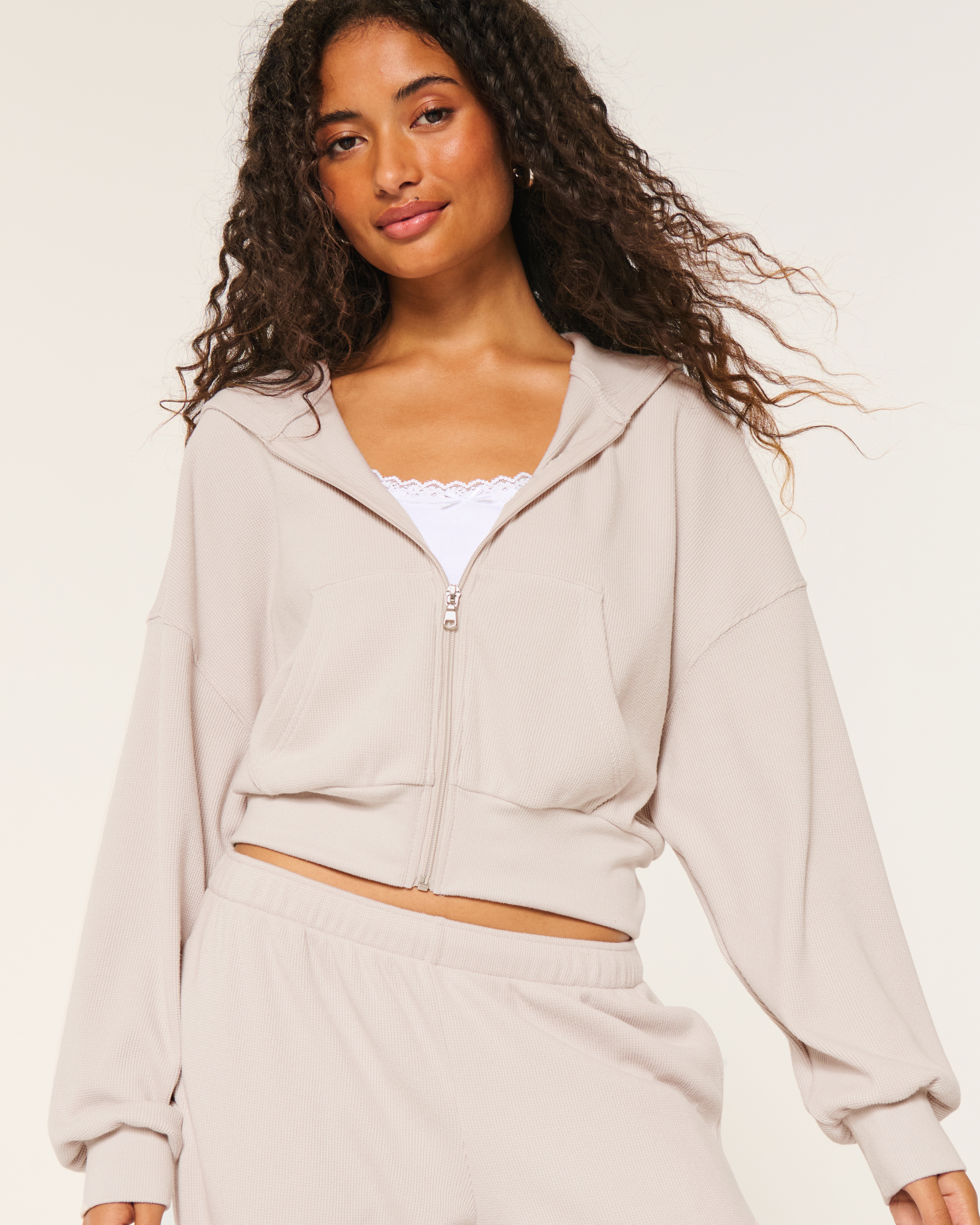 Gilly Hicks Cozy Waffle Zip-Up Hoodie