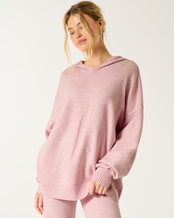 Gilly Hicks Oversized Sweater-Knit Bow Graphic Hoodie, Petal Pink