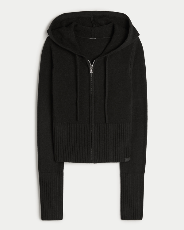 Gilly Hicks Sweater-Knit Zip-Up Hoodie, Black