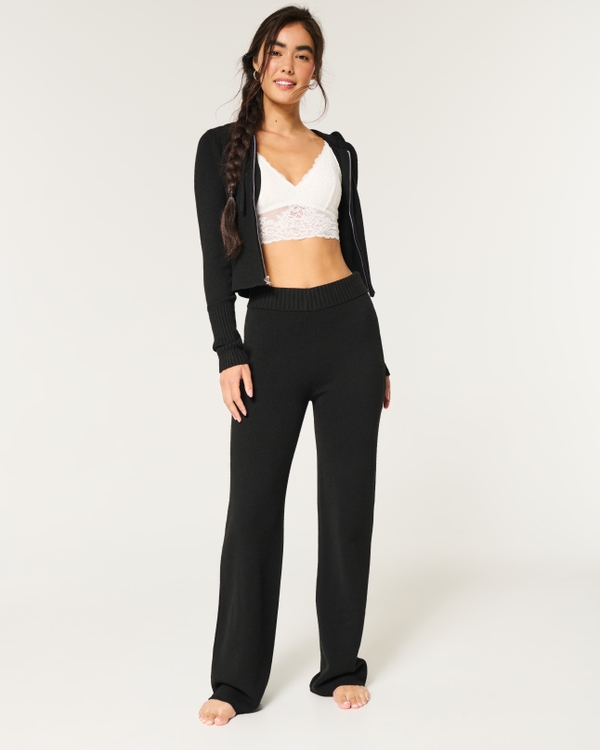 Gilly Hicks Sweater-Knit Straight Pants, Black