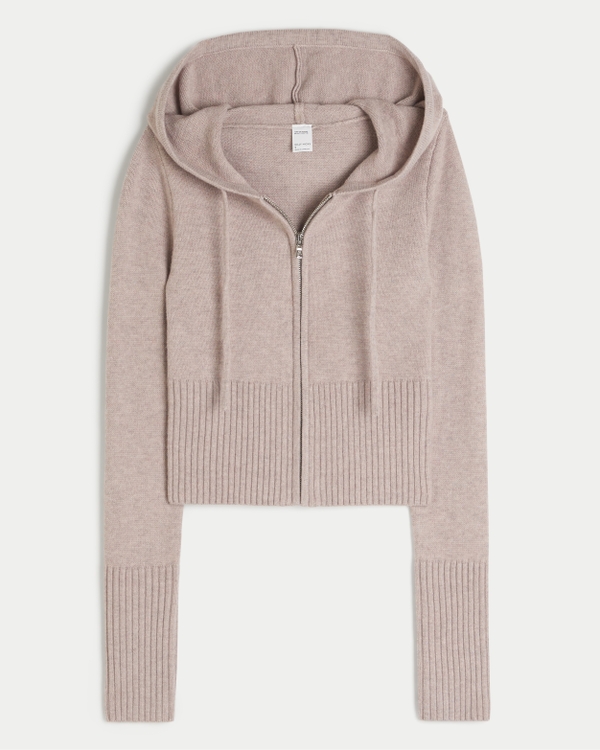 Gilly Hicks Sweater-Knit Zip-Up Hoodie, Light Brown Heather