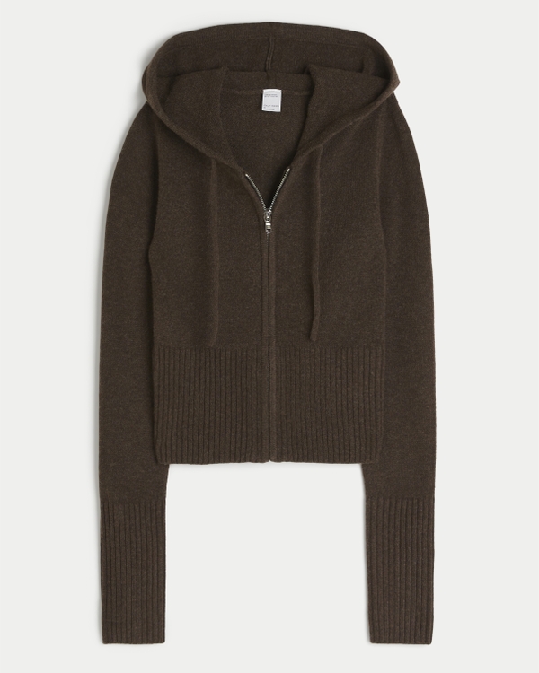 Gilly Hicks Sweater-Knit Zip-Up Hoodie, Heather Espresso