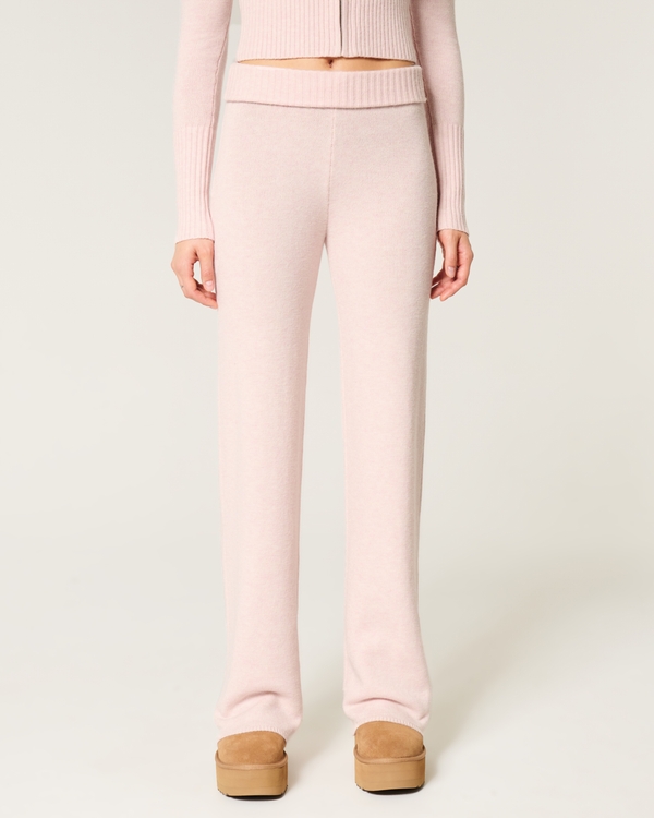 Gilly Hicks Sweater-Knit Straight Pants, Light Pink Heather view 2