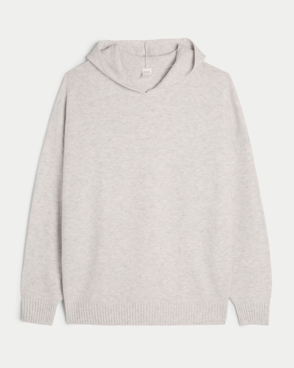 Gilly Hicks Oversized Sweater-Knit Hoodie, Light Grey Heather