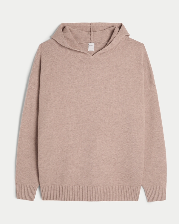 Gilly Hicks Oversized Sweater-Knit Hoodie, Light Brown Heather