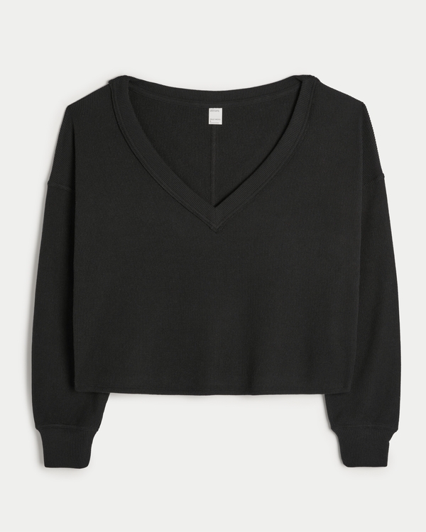 Gilly Hicks Off-the-Shoulder V-Neck Waffle Top, Black view 1