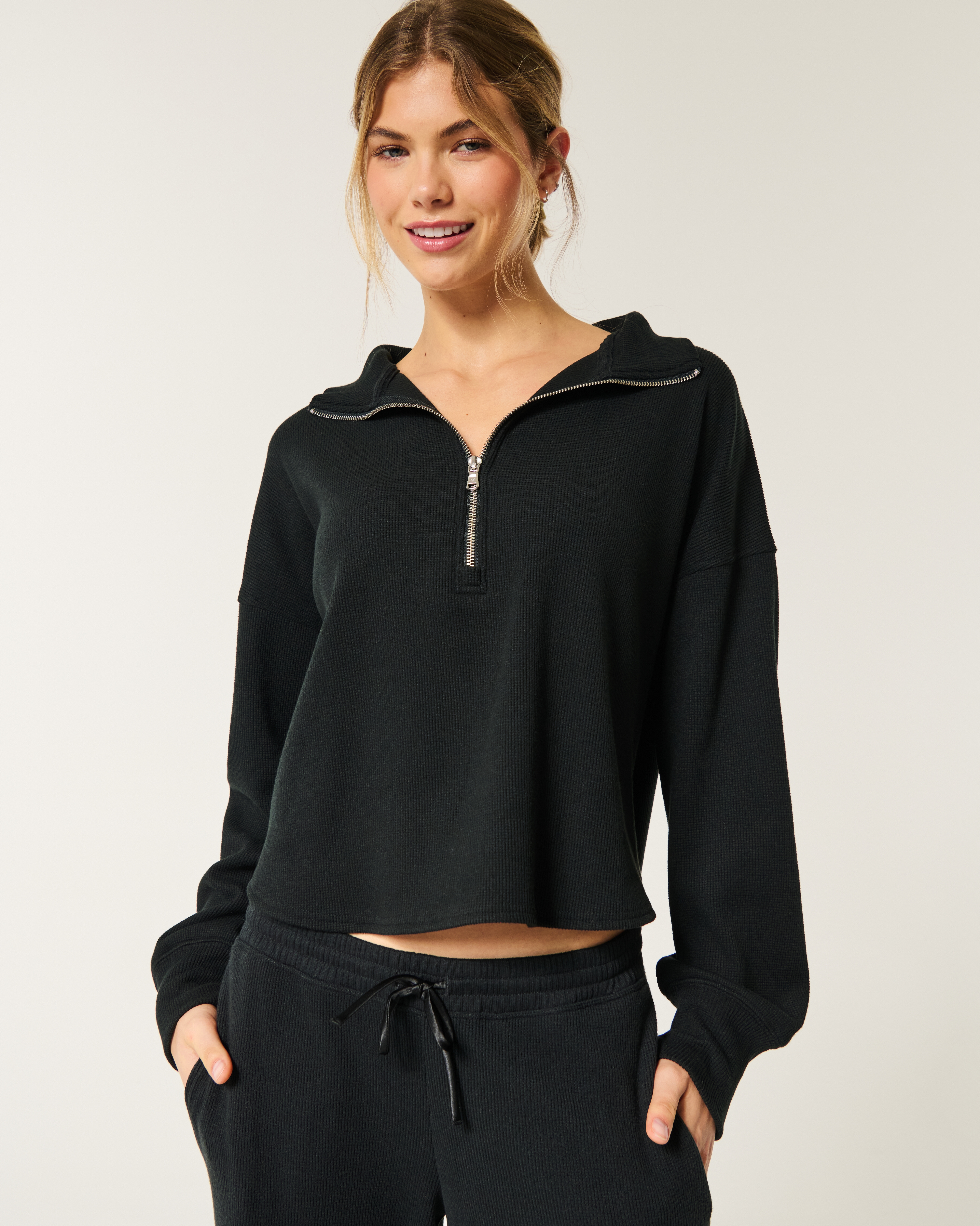 Gilly Hicks Cozy Waffle Quarter-Zip Top