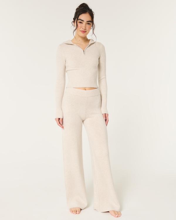Gilly Hicks Sweater-Knit Straight Pants, Light Heather Oatmeal