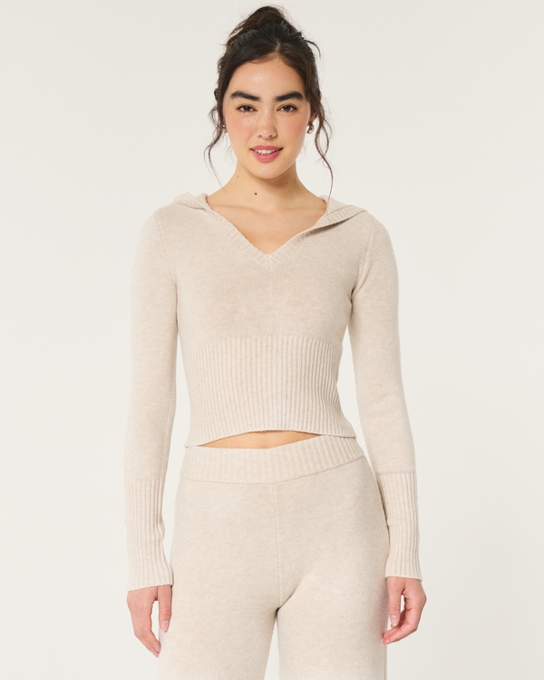 Gilly Hicks Sweater-Knit Hoodie, Light Heather Oatmeal
