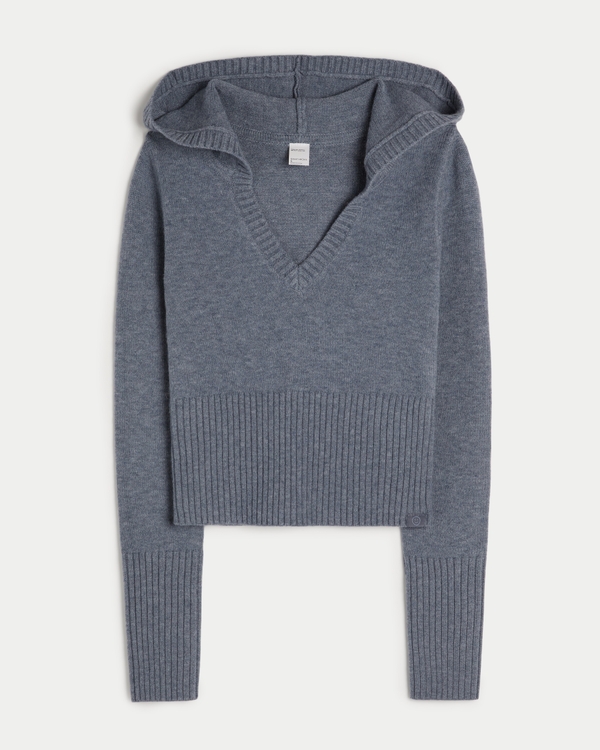 Gilly Hicks Sweater-Knit Hoodie, Heather Blue Grey