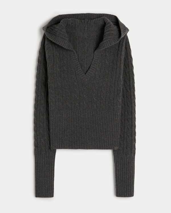 Gilly Hicks Cable-Knit Hoodie, Charcoal Heather Grey