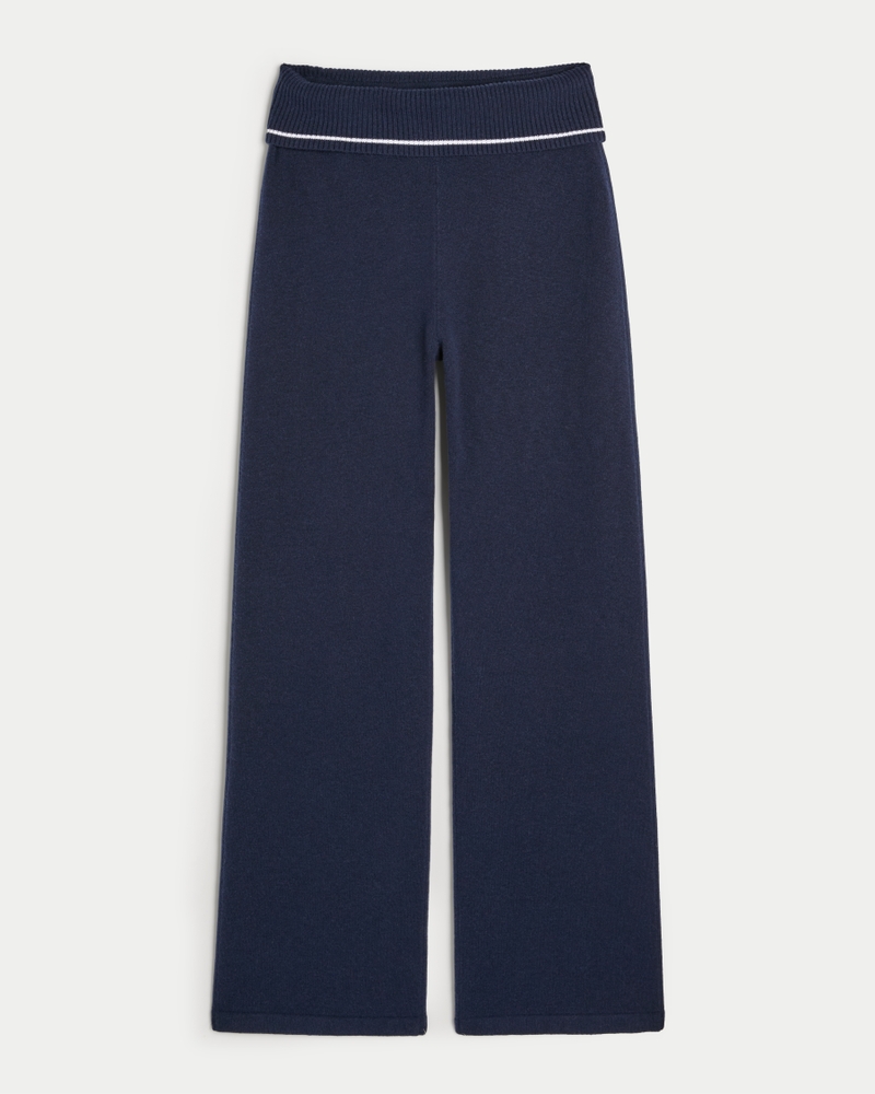 Gilly Hicks Sweater-Knit Foldover Waist Straight Pants