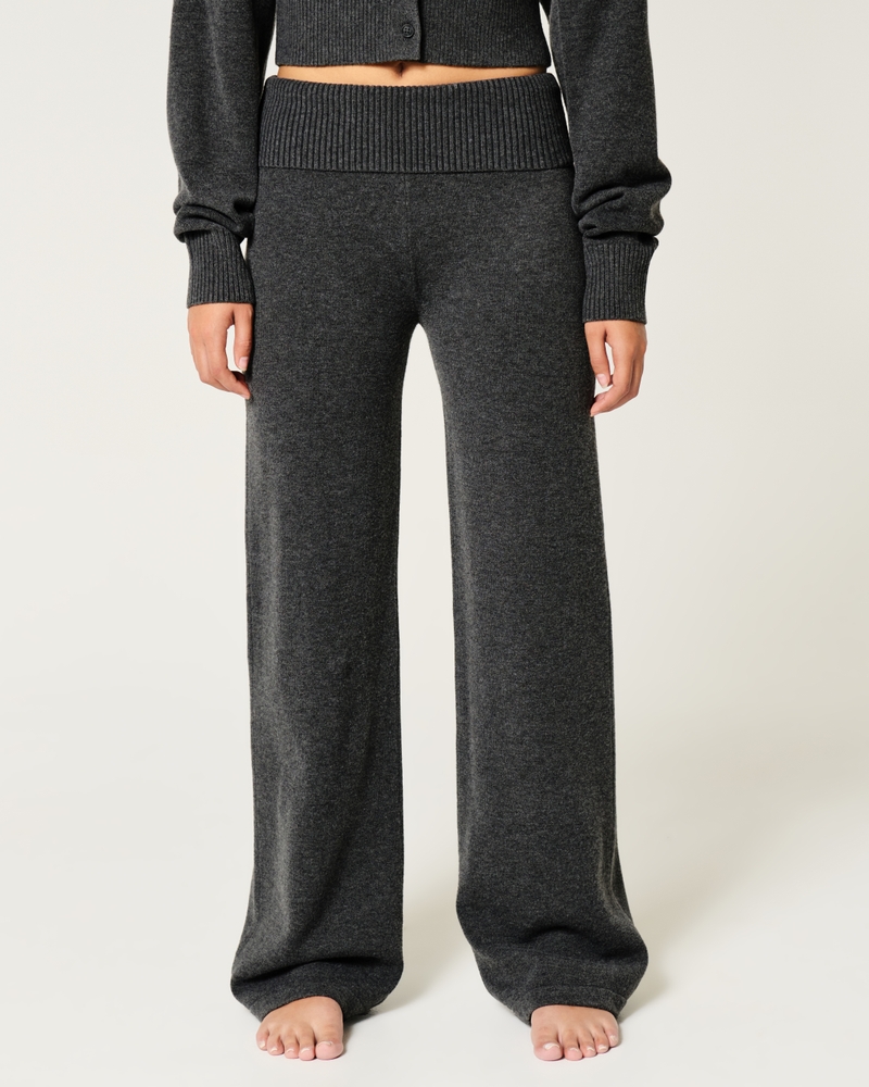 Gilly Hicks Sweater-Knit Foldover Waist Straight Pants
