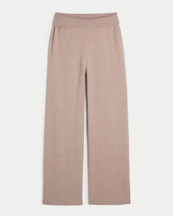 Gilly Hicks Sweater-Knit Foldover Waist Straight Pants, Light Heather Mocha view 1