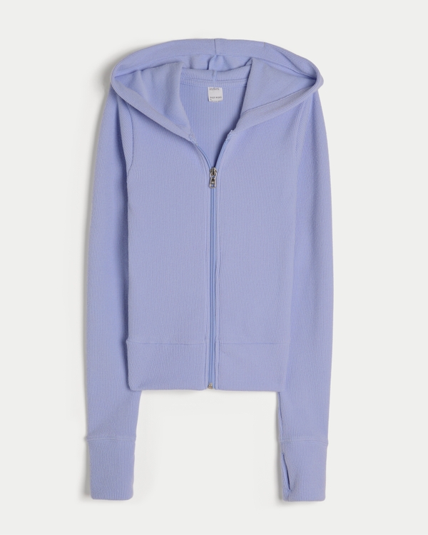 Gilly Hicks Waffle Zip-Up Hoodie, Lavender view 1