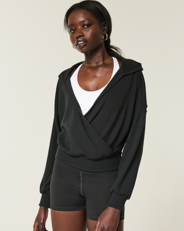 Gilly Hicks Cozy Waffle Wrap Hoodie, Black view 1