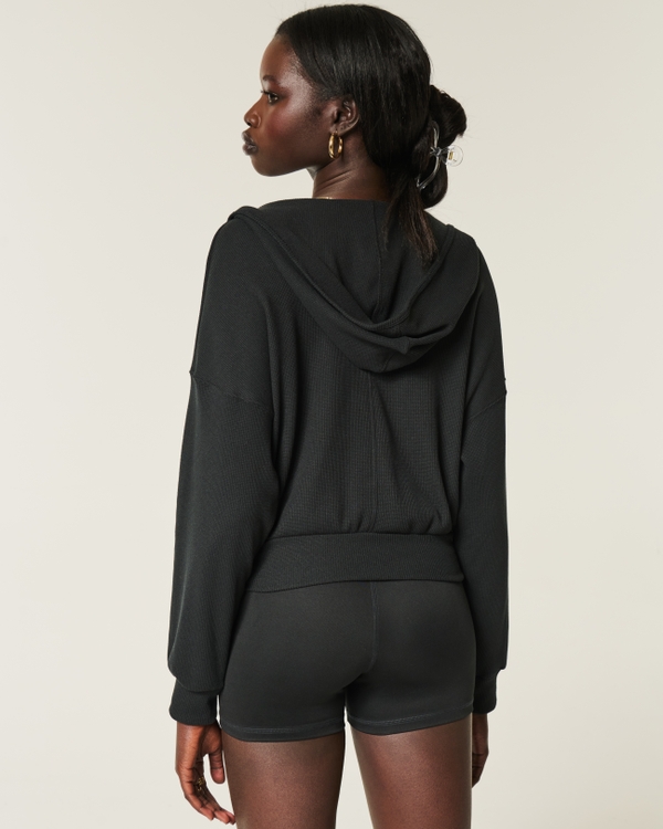 Gilly Hicks Cozy Waffle Wrap Hoodie, Black view 2