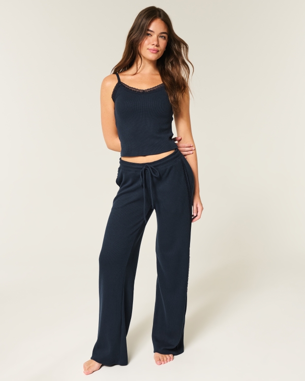 Gilly Hicks Waffle Lace Straight Pants, Navy view 1