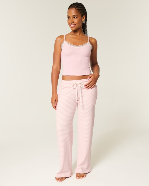 Gilly Hicks Waffle Lace Straight Pants, Light Lilac Stripe view 1