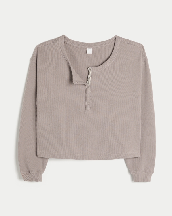 Gilly Hicks Waffle Off-the-Shoulder Henley, Taupe view 1