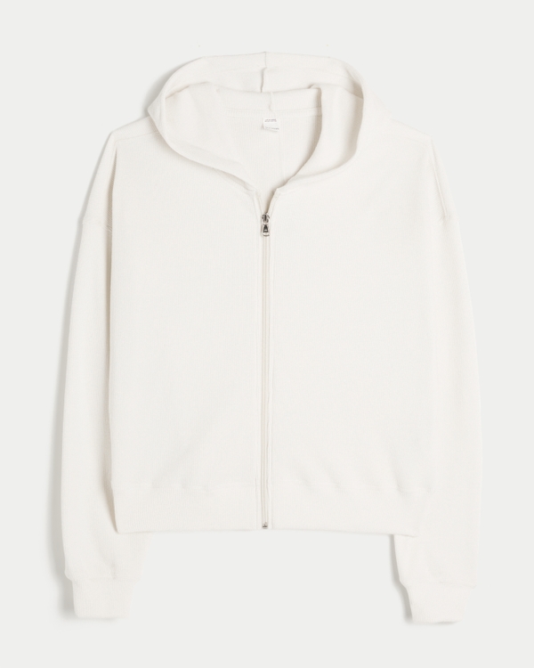 Gilly Hicks Zip-Up Waffle Hoodie, Cloud White view 1