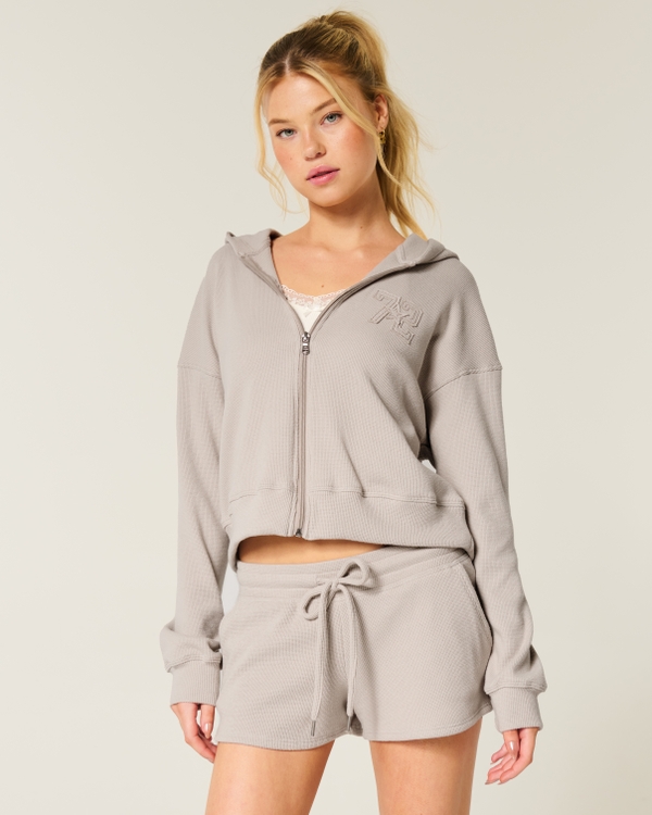 Gilly Hicks Zip-Up Waffle Hoodie, Taupe view 1