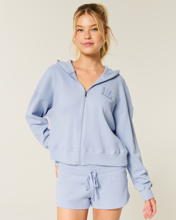 Gilly Hicks Zip-Up Waffle Hoodie, Powder Blue view 1