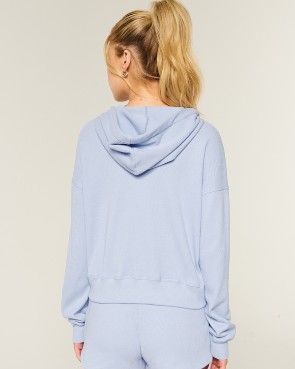 Gilly Hicks Zip-Up Waffle Hoodie, Powder Blue view 2