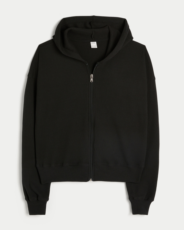 Gilly Hicks Zip-Up Waffle Hoodie, Black view 1