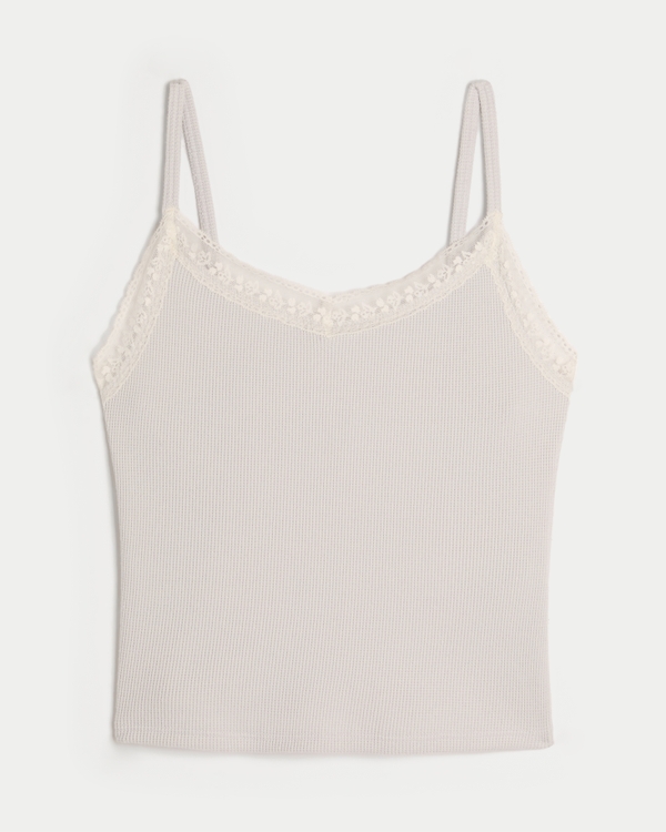 Gilly Hicks Waffle Lace Cami, Light Grey view 1