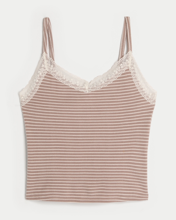 Gilly Hicks Waffle Lace Cami, Light Brown Stripe view 1